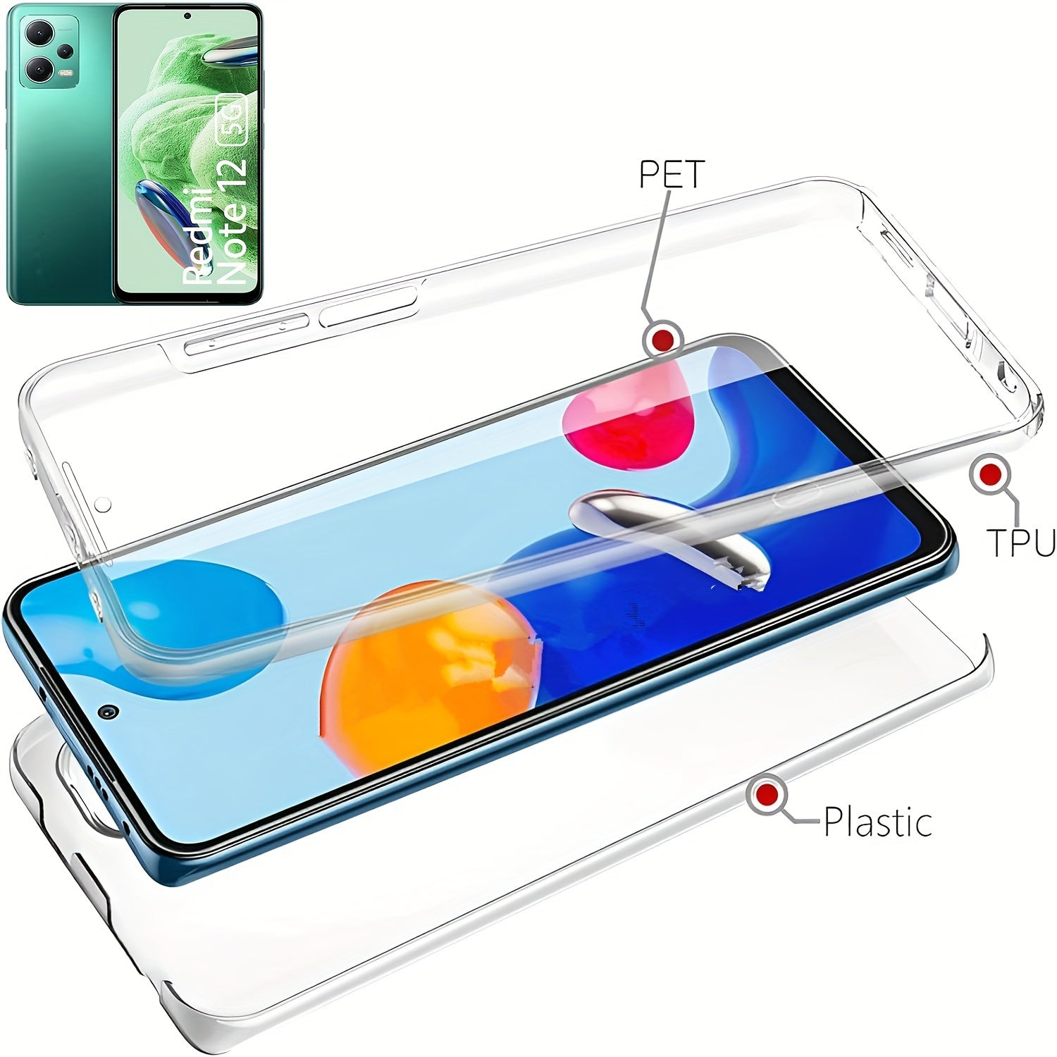 360 Full Body Phone Case for Xiaomi Models with Double Transparent Cover and Screen Protector