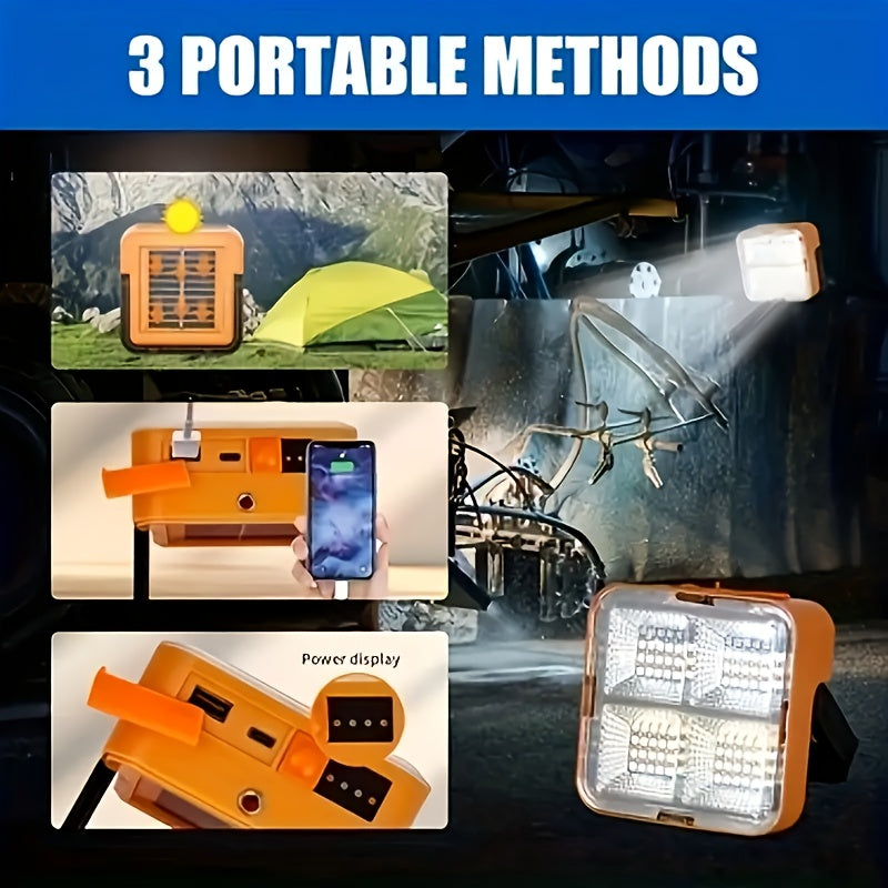 Portable Solar LED Floodlight with Magnetic Base 2400mAh Battery for Camping Fishing Emergency and Outdoor Work