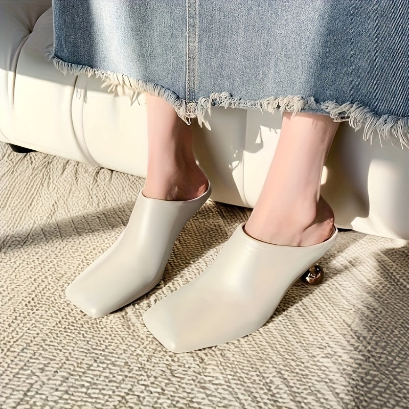 Women's White Summer Mules Synthetic Round-Toe Casual Dress Shoes