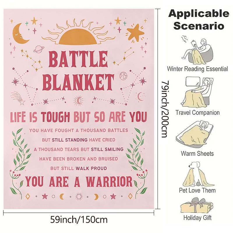 Women's Flannel Cancer Care Blanket with Uplifting Quotes for Chemo and Healing