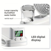 2-in-1 Fan Humidifier Portable Desktop Cooling Fan with 4-Speed Adjustable Wind and 2-Level Humidity Silent 360° Rotation Rechargeable Battery