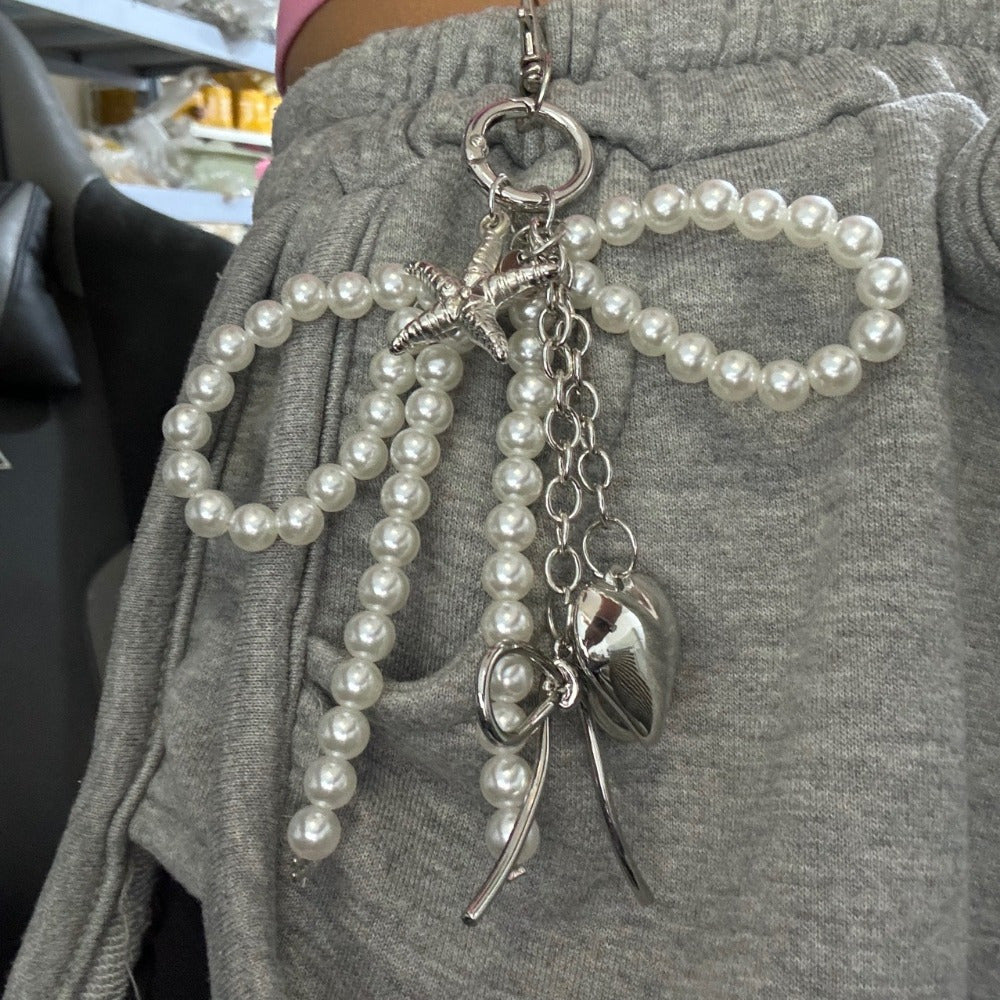 Y2K Butterfly Love Pendant with Pearls for Car Keys Mobile Phone Bag Accessories