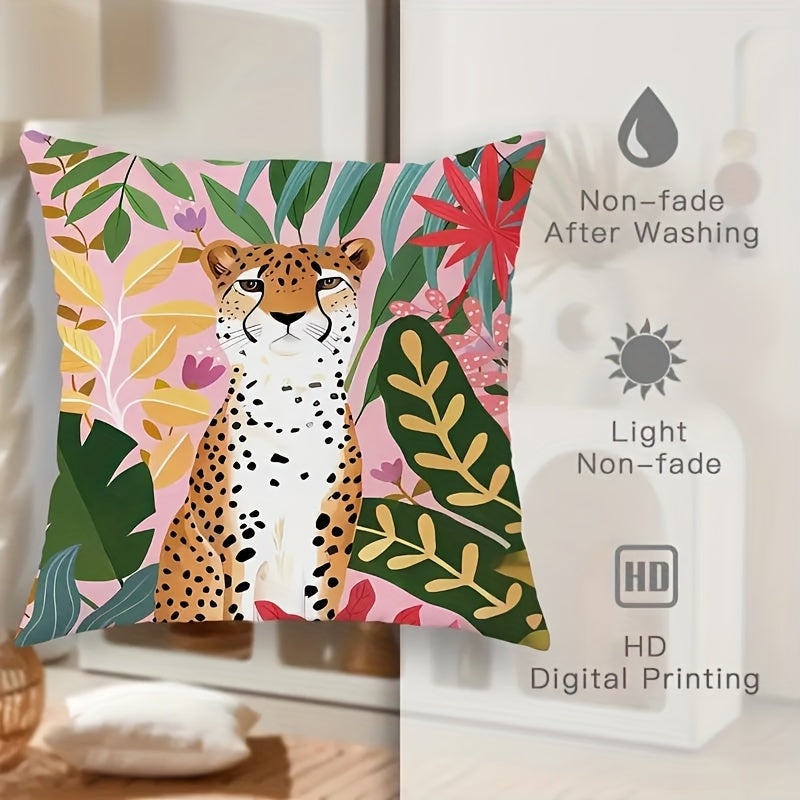 Polyester Pillow Covers Vibrant Pink Green Leopard Print 45x45cm Sofa Bedroom Decor