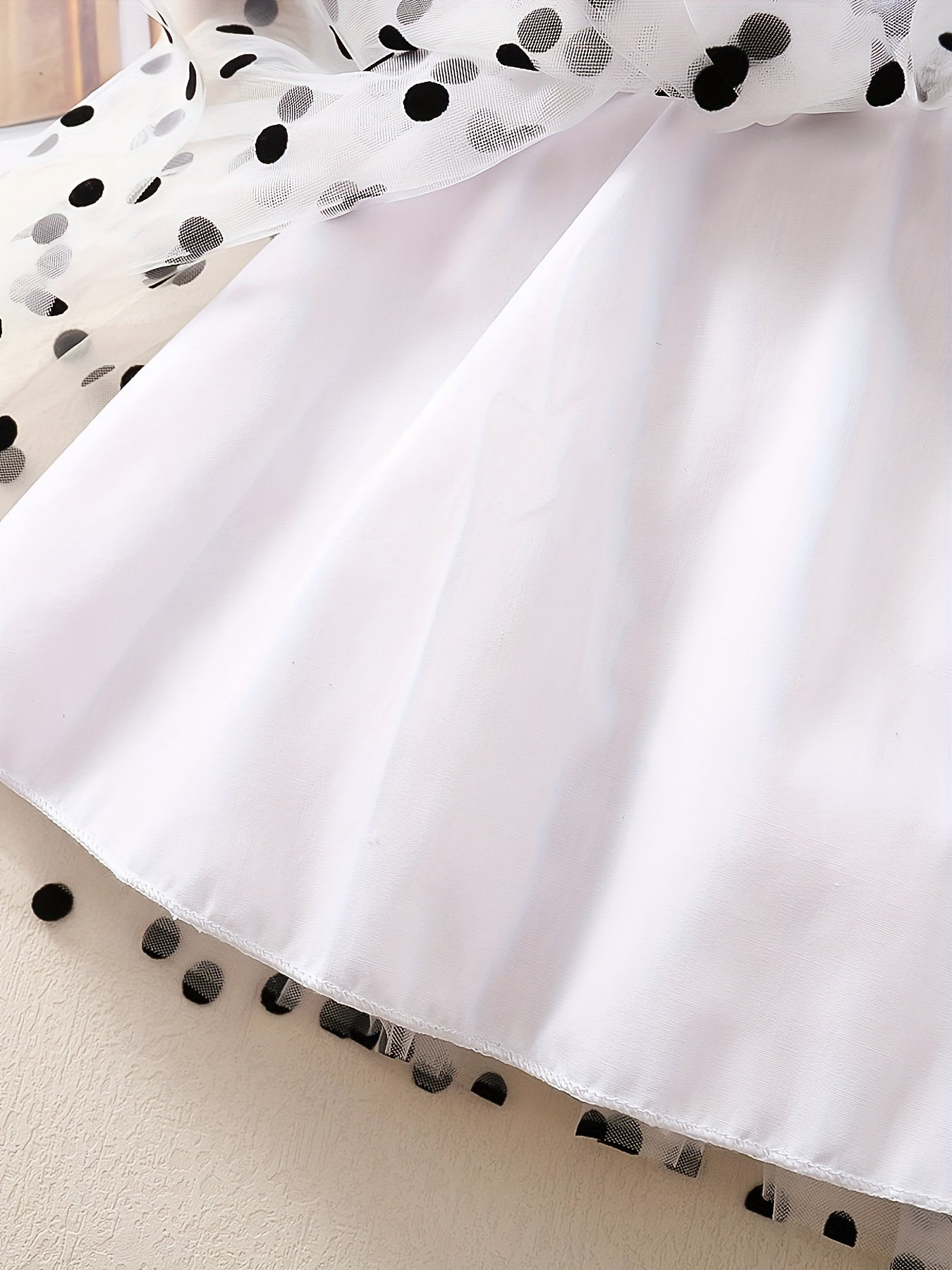 Girls Summer Cotton Dress with Polka Dots and Imitation Denim Print