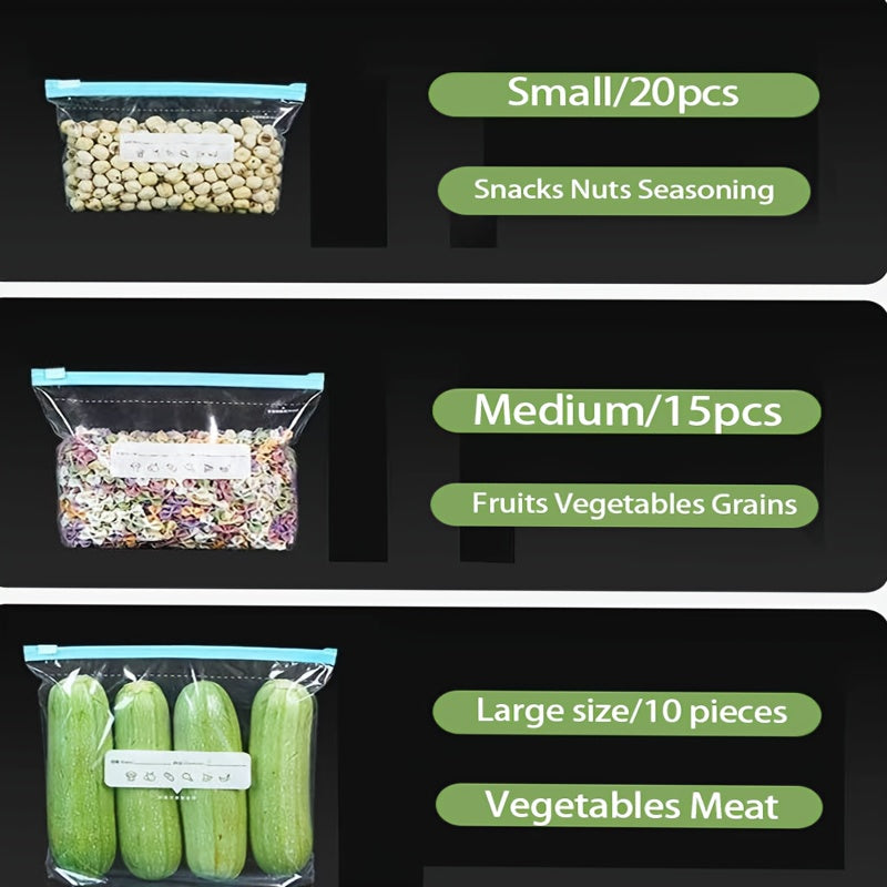 45/60pcs Storage Bags for Fruits Grains Vegetables Meat Zipper Freshness