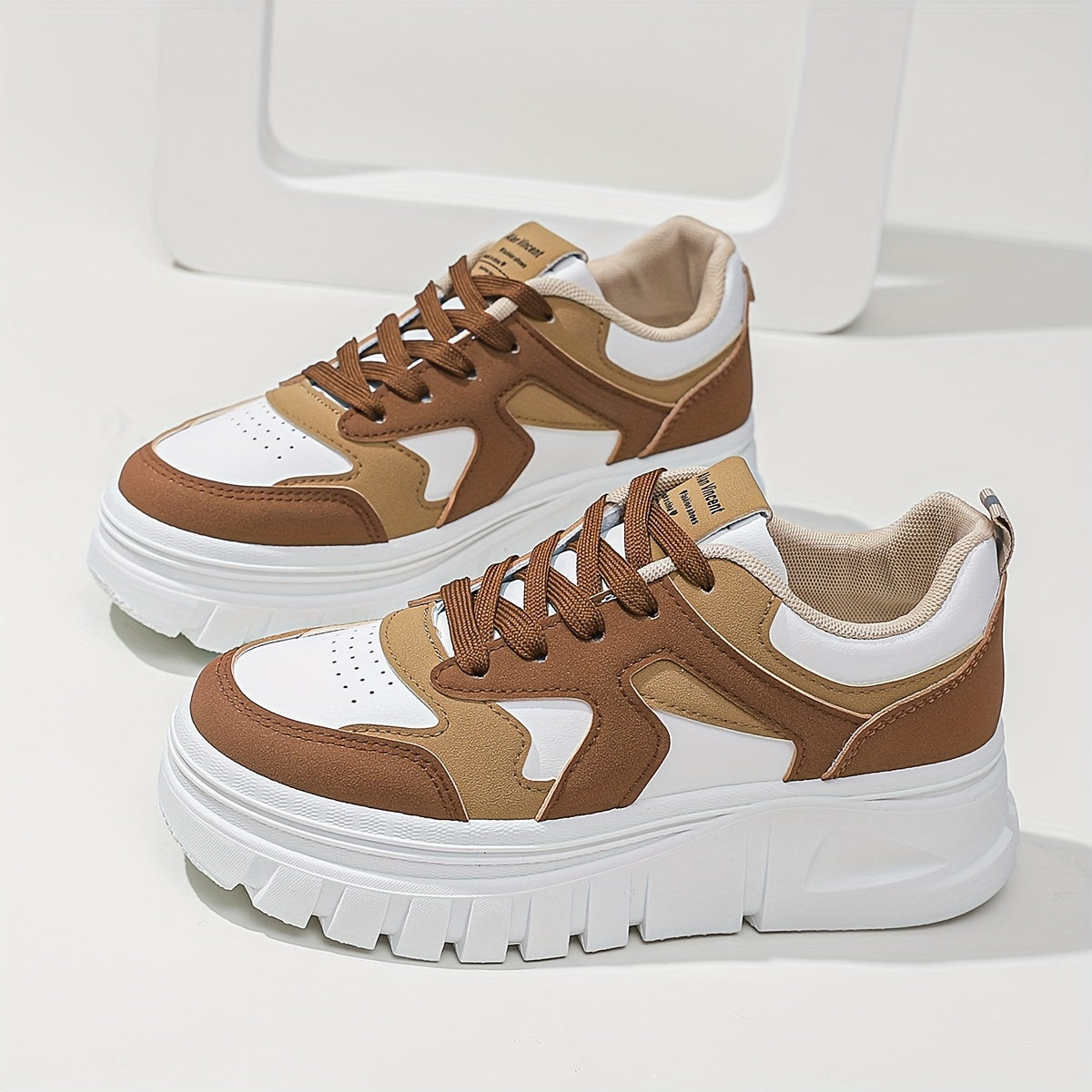 Women's Colorblock Casual Sneakers Lace Up Platform Skate Shoes