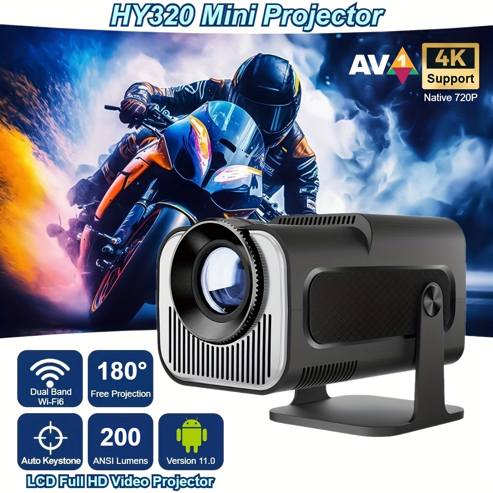 Mini Portable LCD Smart Projector 4K Support, 200 ANSI Lumens, HDMI USB