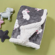 Kids Flannel Blanket with Rabbit Pattern for Spring and Autumn Gray Green Thick Cozy Machine Washable