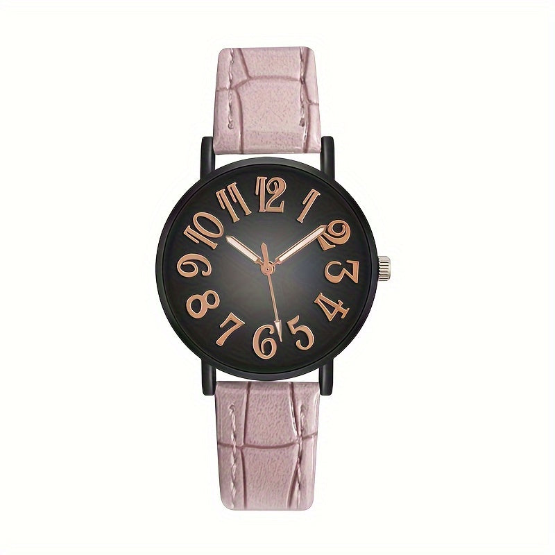 Women's Casual Quartz Watch with Retro Gradient Dial and PU Leather Band