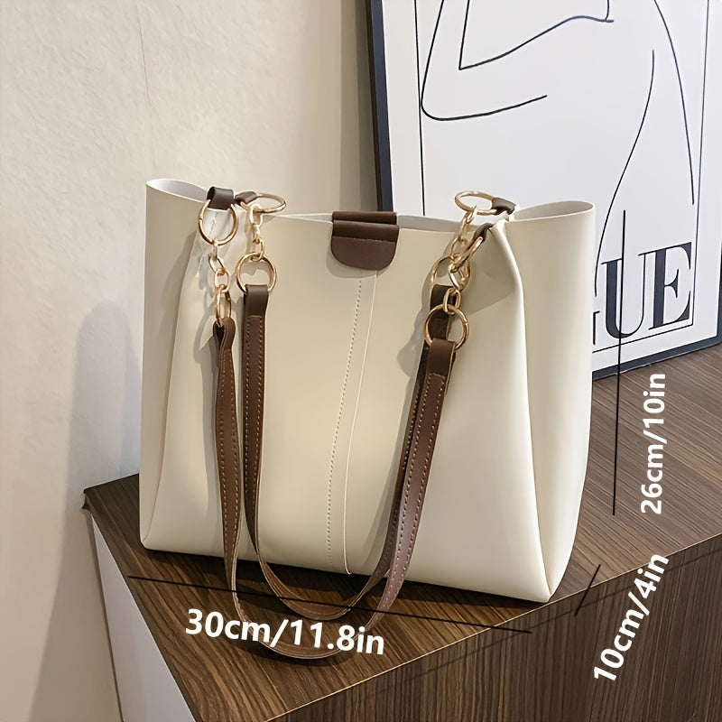 Bolso tote acolchado de PU de gran capacidad para mujer con cierre magnético negro