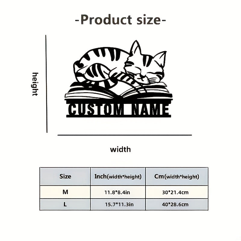Uy kutubxonasi dekoratsiyasi uchun mushuklar va kitoblar bilan shaxsiylashtirilgan qora temir devor san'ati