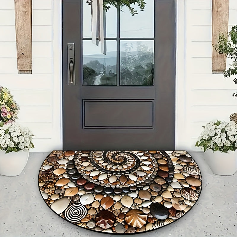 Coastal Pebble Flower Design Half-Moon Doormat Non-Slip Washable Indoor Outdoor