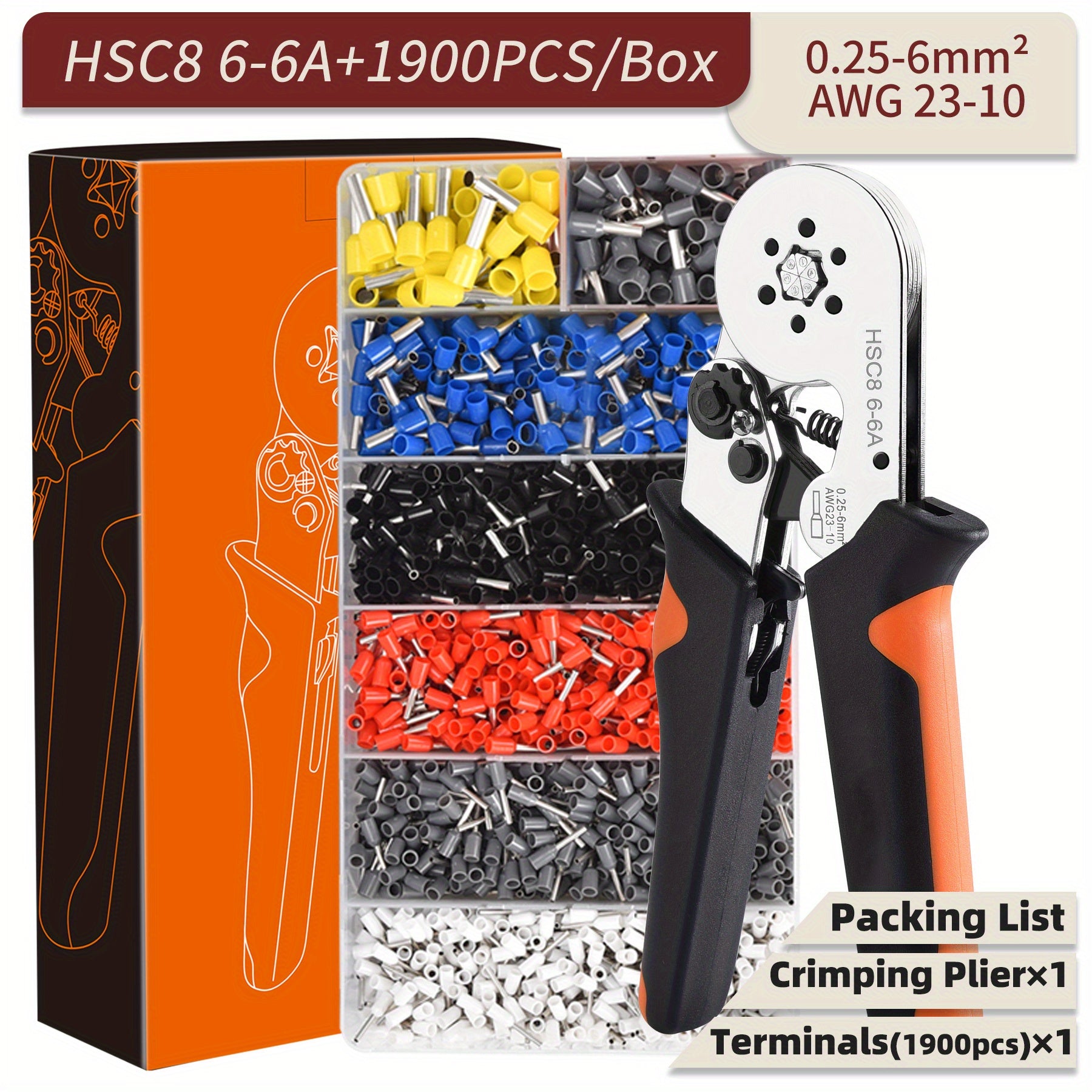 Electrical Ferrule Crimping Tool Kit with 1200 Wire Connectors for Insulated Ferrules 23-7 AWG