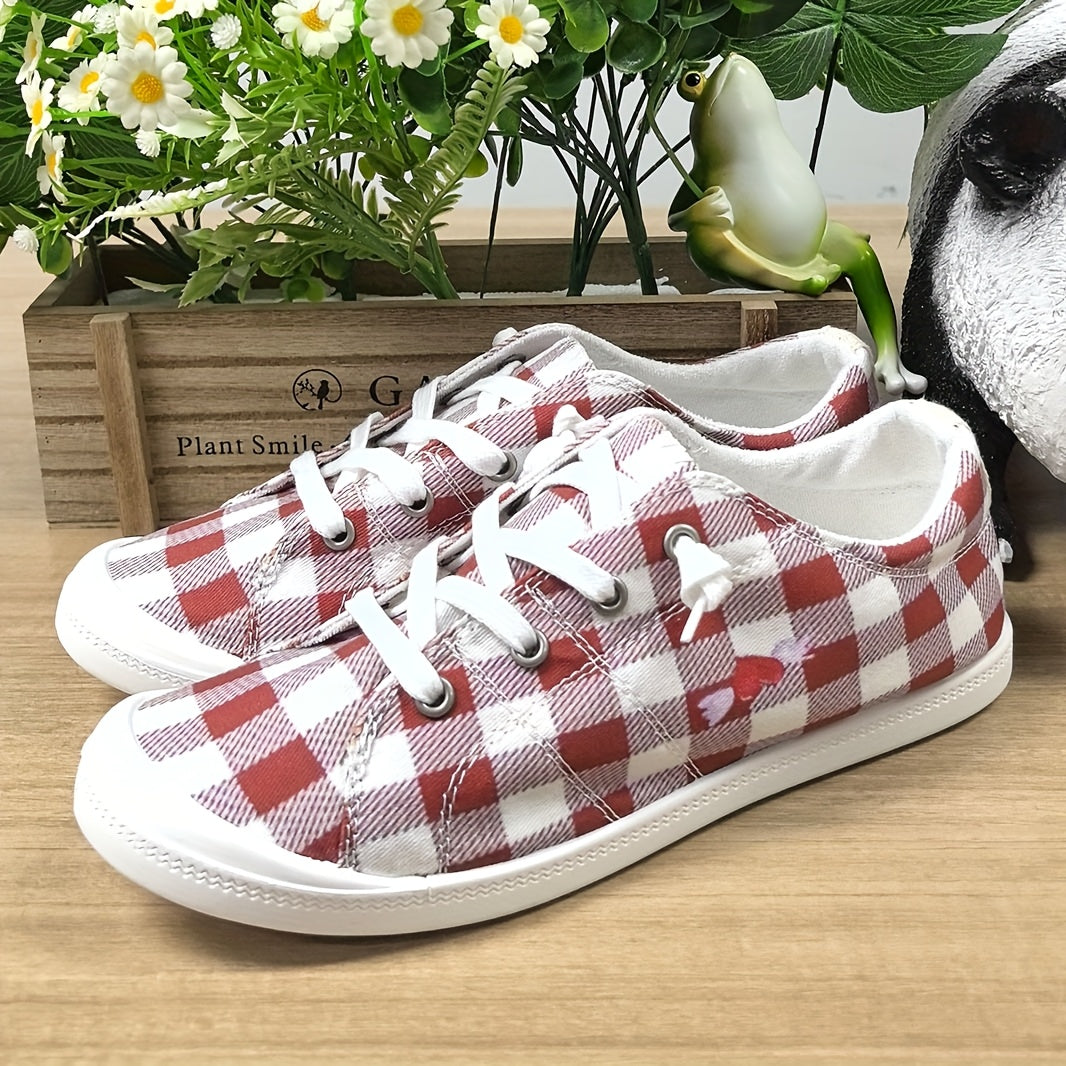 Women's Casual Slip-On Shoes With Plaid 2D Print Soft Sole Lightweight