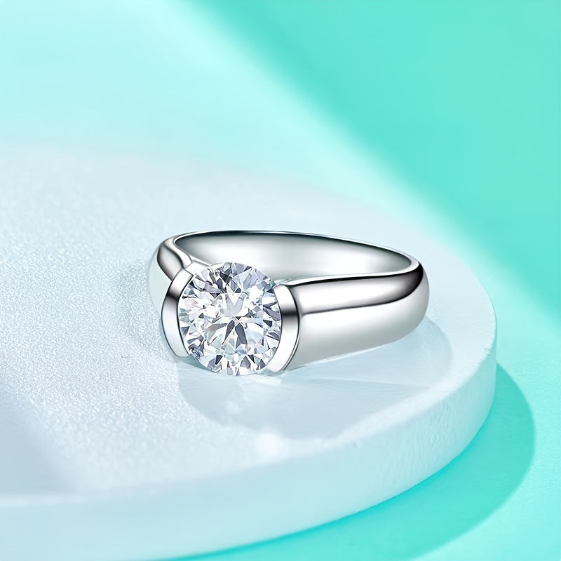 925 Silver Wedding Ring with Moissanite Inlaid Band and Gift Box