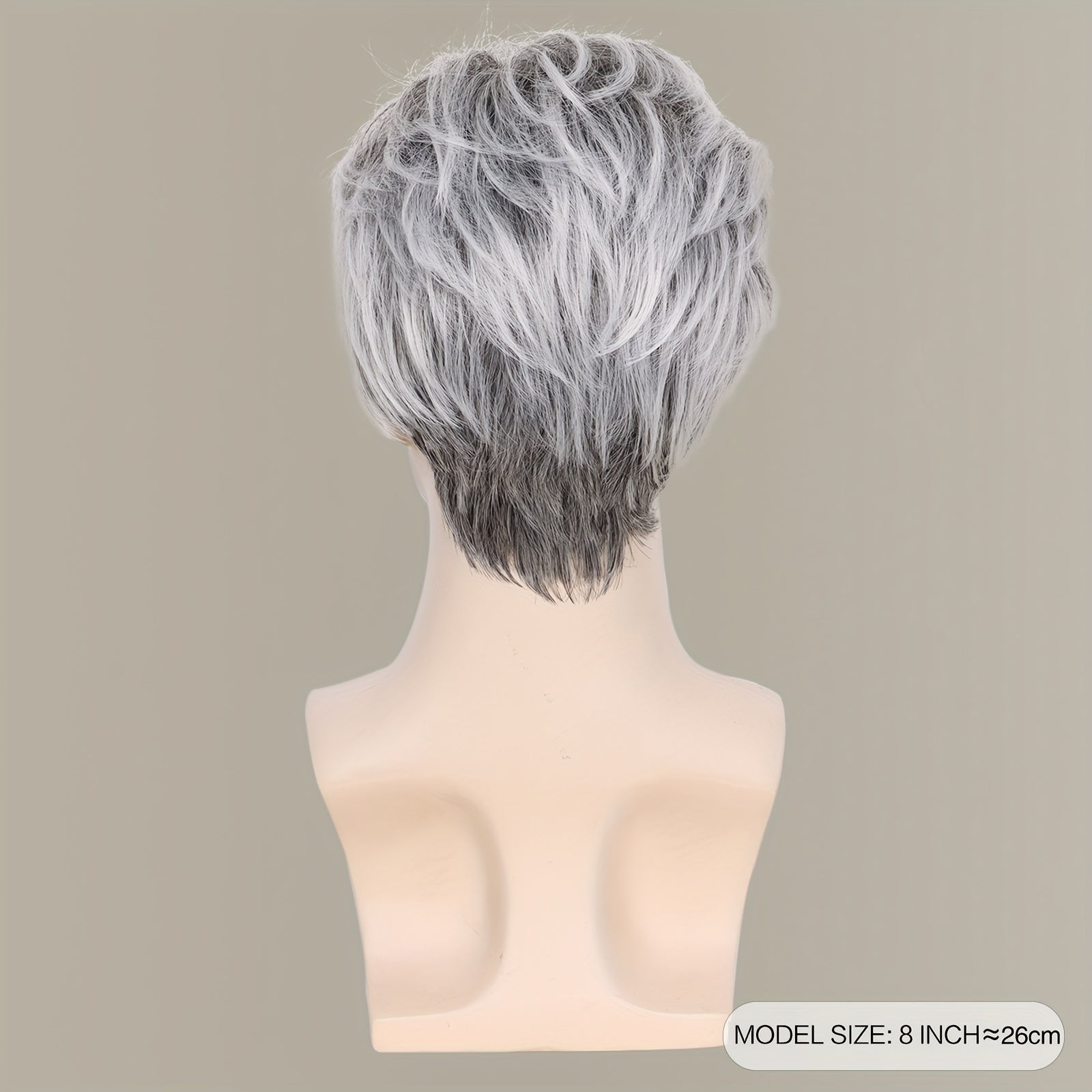Synthetic Hair Wig 20.32cm Silvery Gray with Bangs for Cosplay and Daily Wear