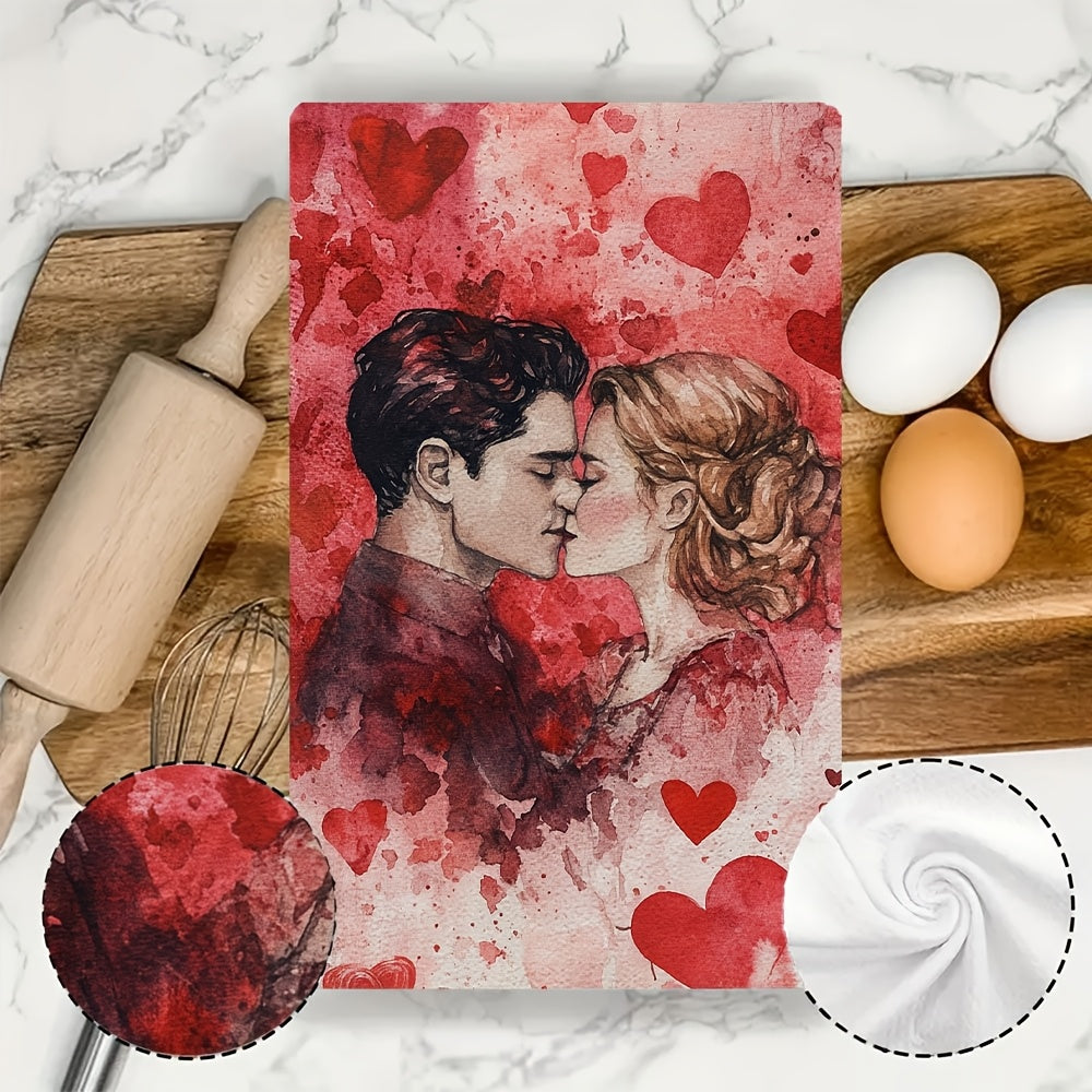 Paquete de 2 toallas de cocina para el Día de San Valentín, ultra suaves, con tema de amor en acuarela, 16x24 pulgadas