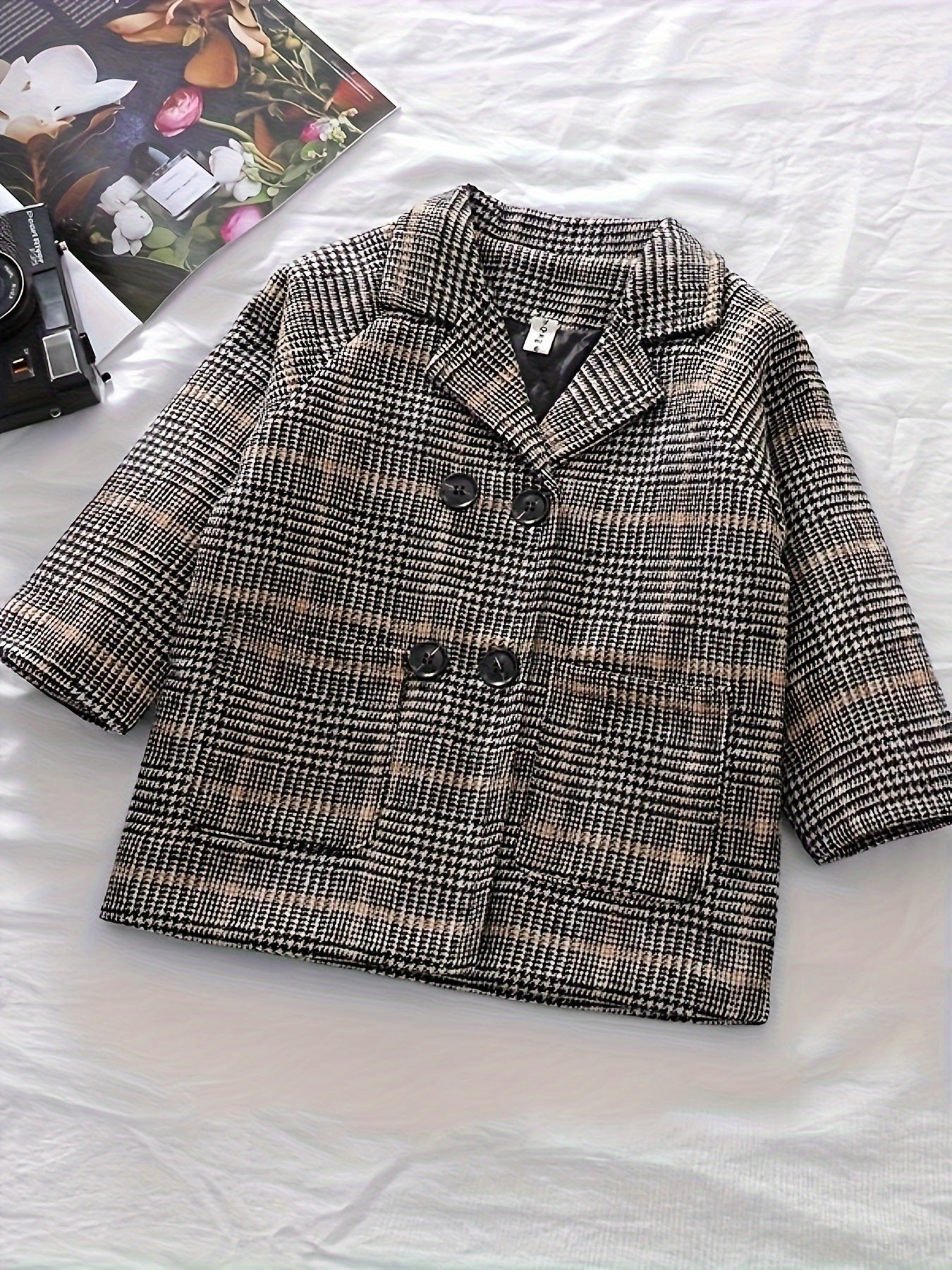 Boys Plaid Casual Mid-Length Coat for Fall Winter with Button Details