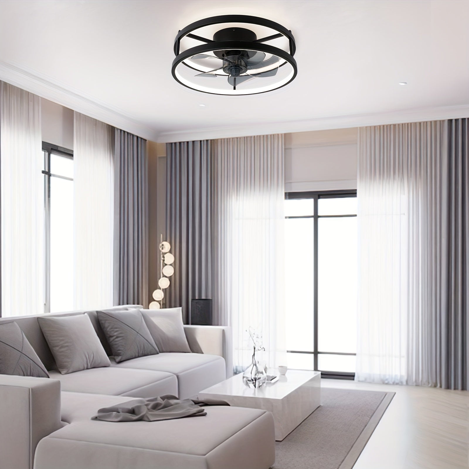 Black Dimmable Low Profile Ceiling Fan with Lights Remote Control for Bedroom Living Room Kitchen