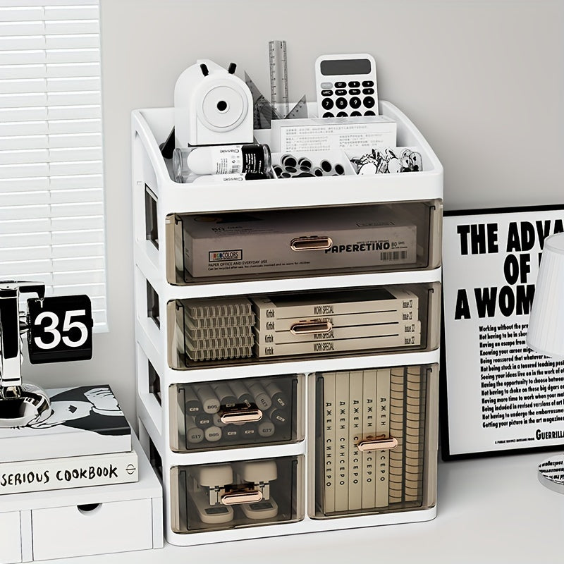 Large Capacity Plastic Cosmetic Organizer with Drawers for Skincare Makeup and Essentials