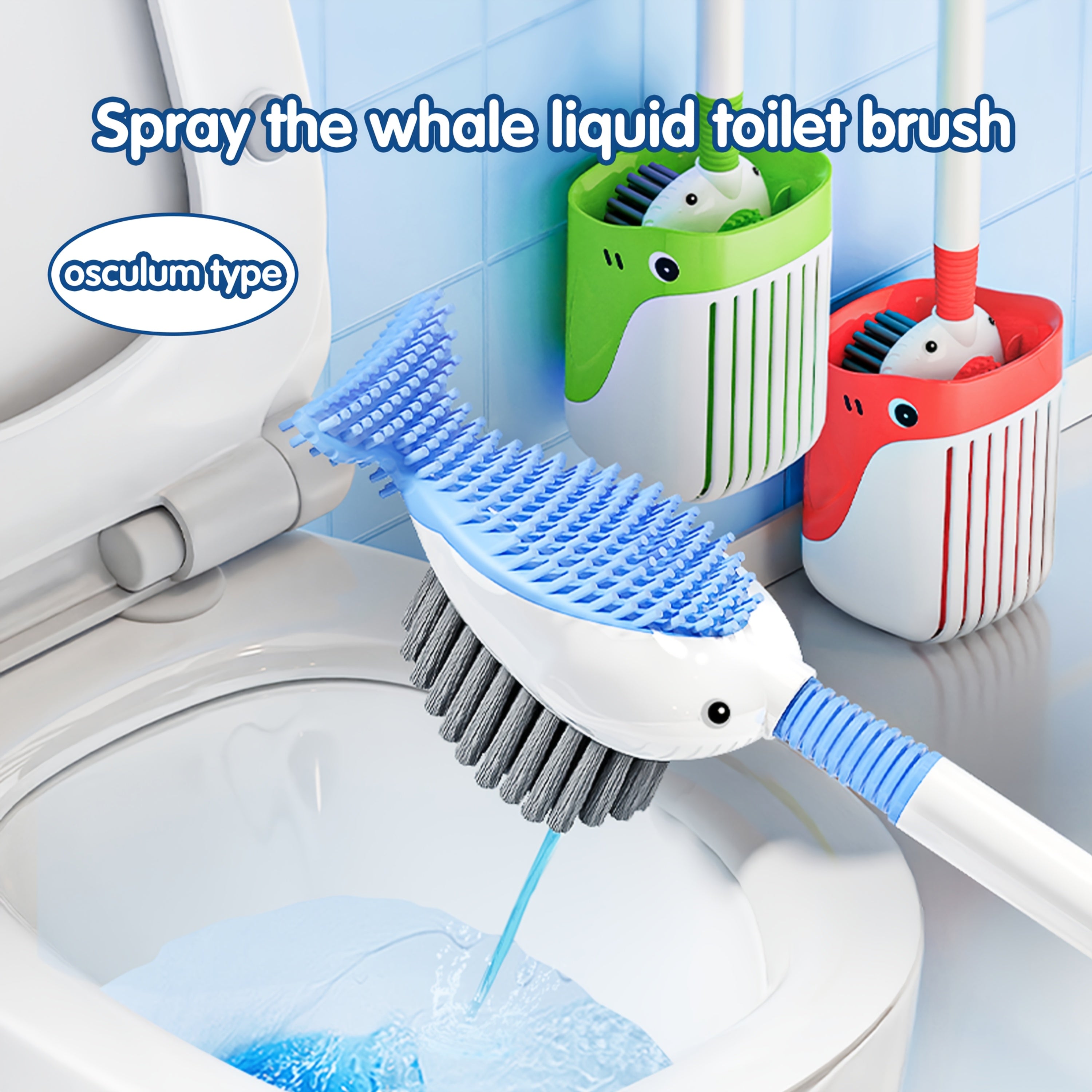 Silicone Whale Toilet Brush with Soap Dispenser and Long Handle