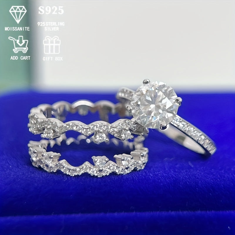 Women's Silver Moissanite Flower Ring 2ct Semi-Set Bohemian Style for Daily Wear