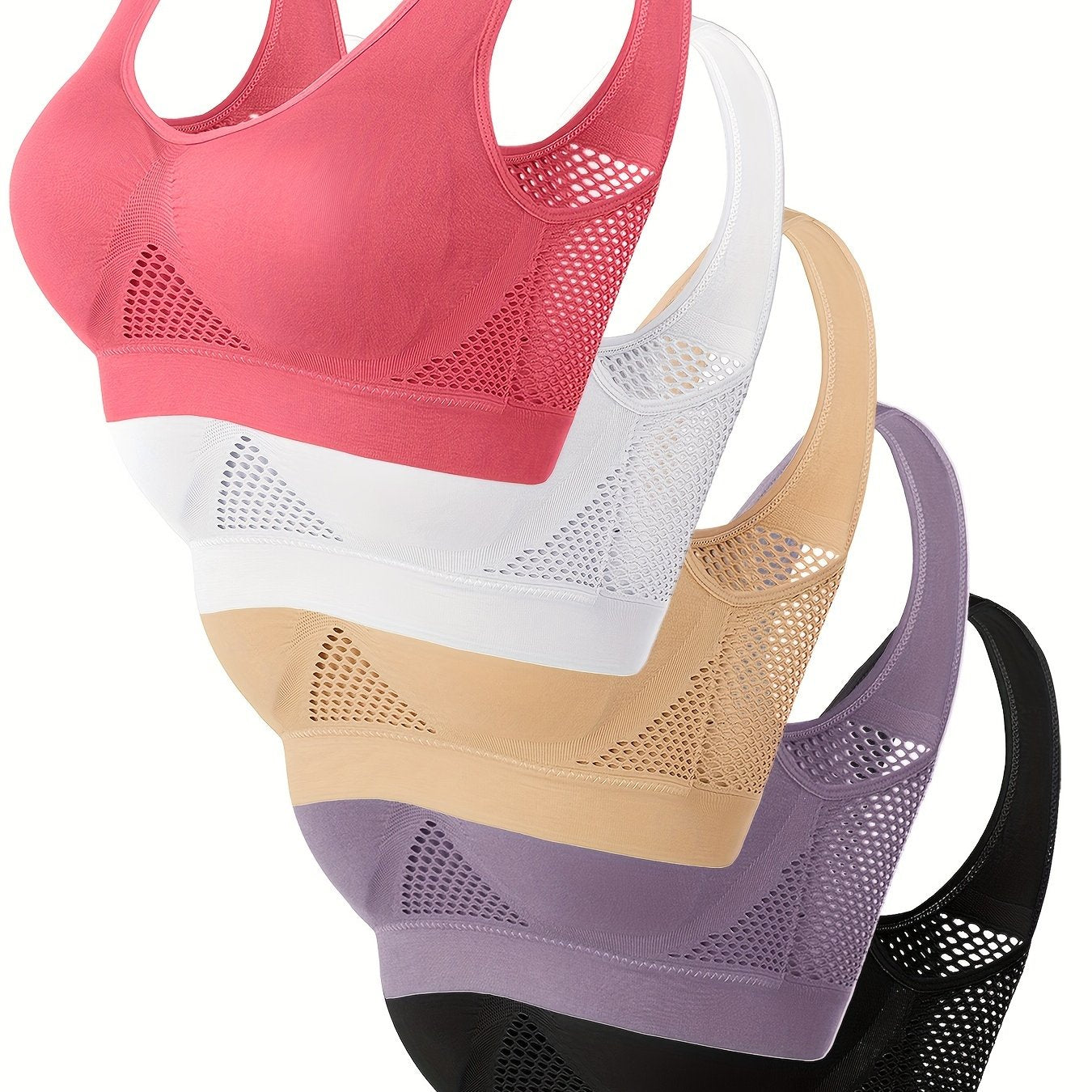 Women's Plus Size Sports Bra Solid Color Breathable High Stretch No Steel Ring 5pcs