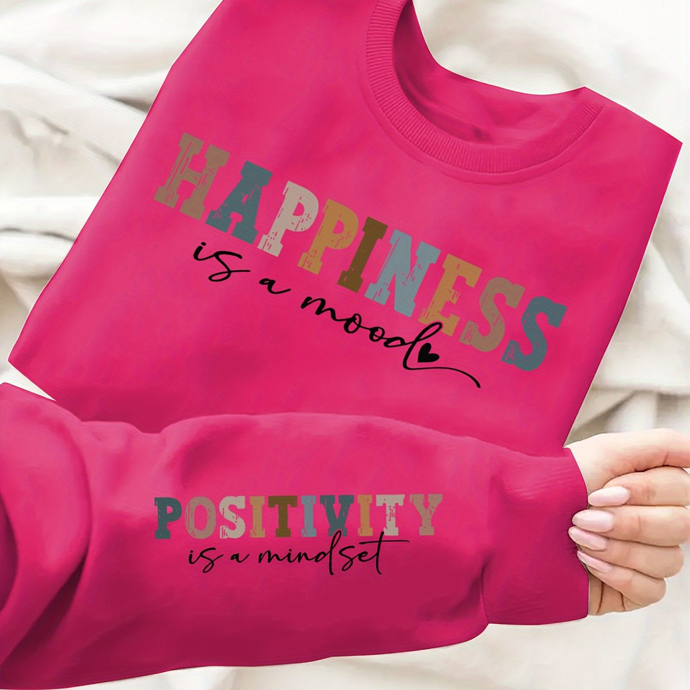 Plus Size Women's Alphabet Print Crew Neck Sweatshirt Knit Fall Winter Pullover