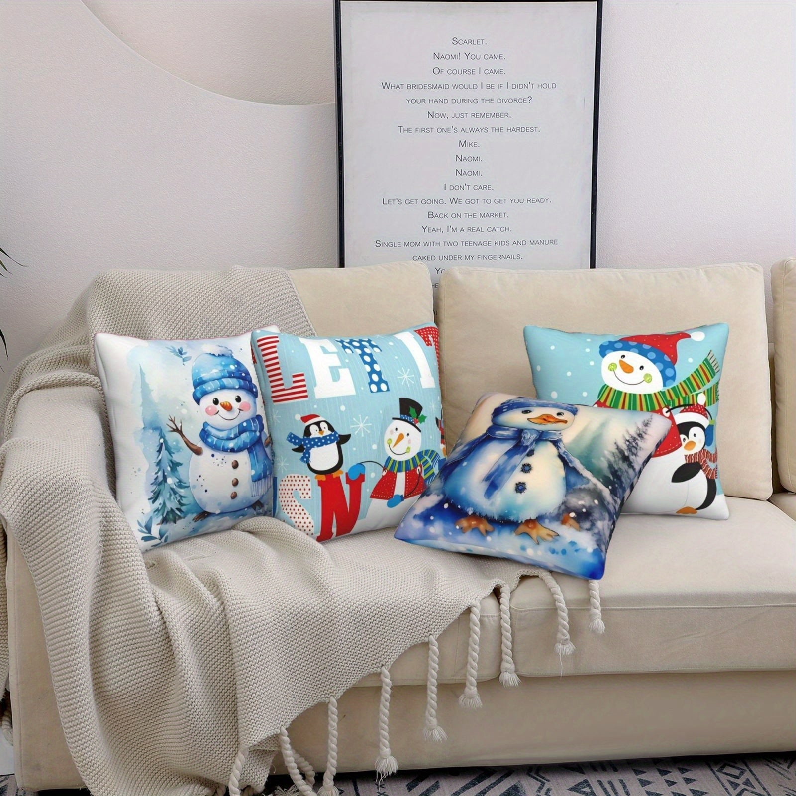 Christmas Snowman Pillow Cover Set 45x45cm Holiday Decor for Living Room or Bedroom