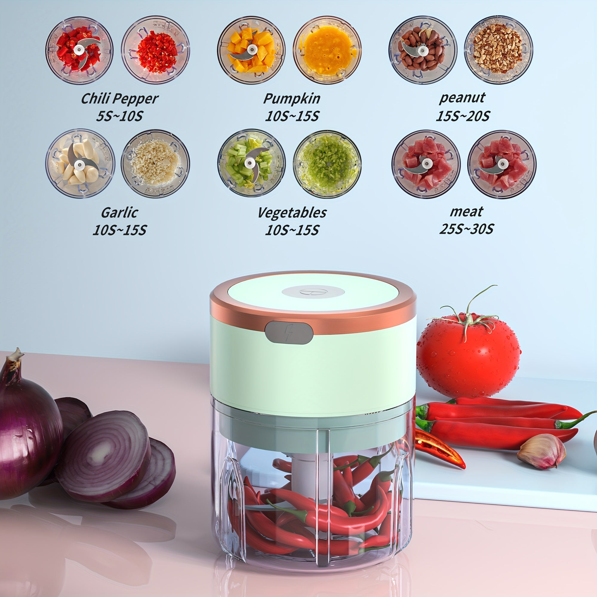 Electric Mini Garlic Chopper USB Rechargeable Stainless Steel Blades Safety Lock Ginger Chili Onion Grinder