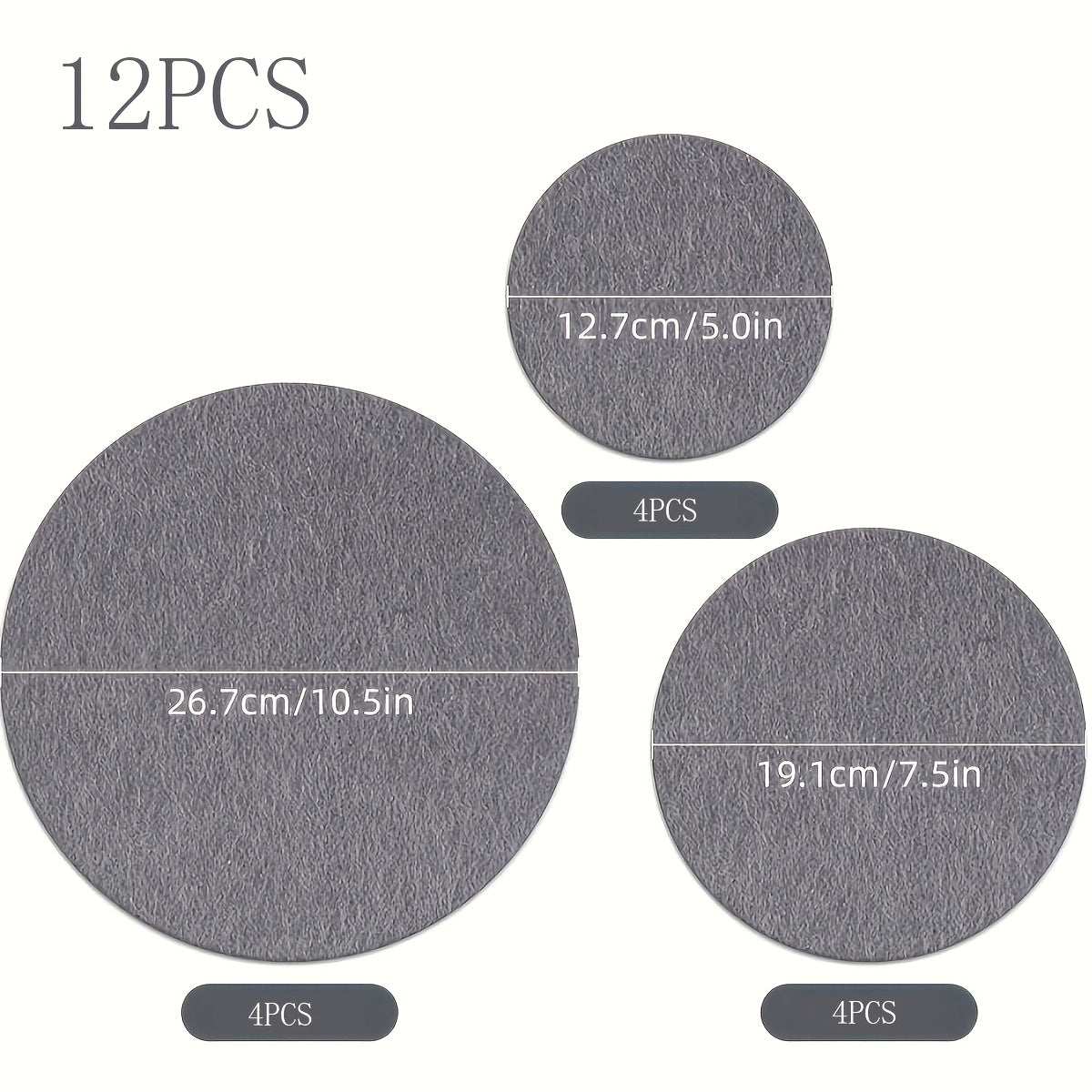 12 dona yumaloq paxta idish ushlagichlari va plastinka bo'laklari to'plami - 3 o'lchamda keladi, chizish va issiqlikka chidamli, oshxona idishlari, plastinkalar va saqlash uchun ideal. PC materialidan tayyorlangan, elektr energiyasi talab qilinmaydi.