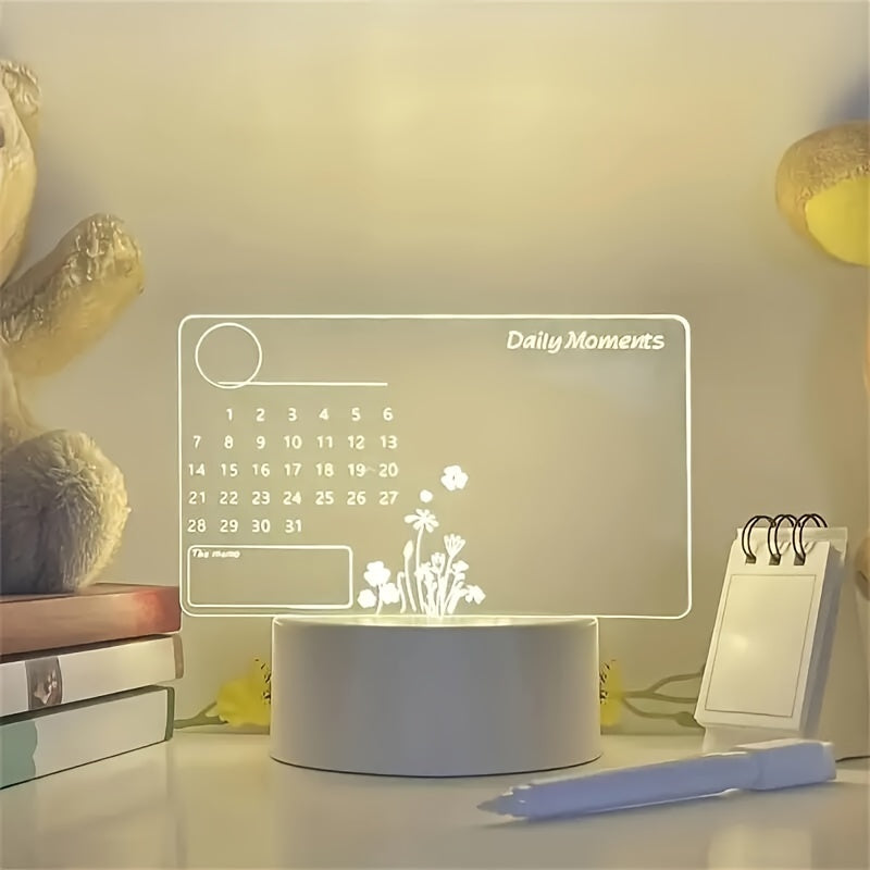 3D Handwritten Night Light with Calendar and Acrylic Message Board LED Table Lamp for Desk or Gift