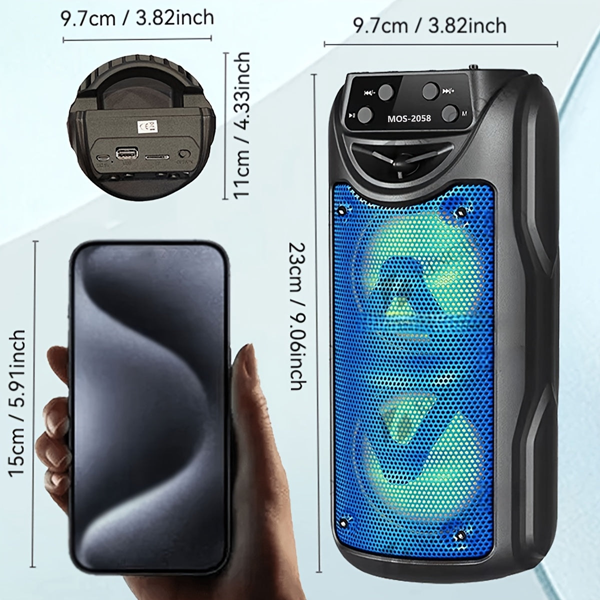 Altavoz inalámbrico portátil Bluetooth con iluminación RGB, soporte para tarjeta USB TF, sonido estéreo, duradero, ABS para camping y fiestas