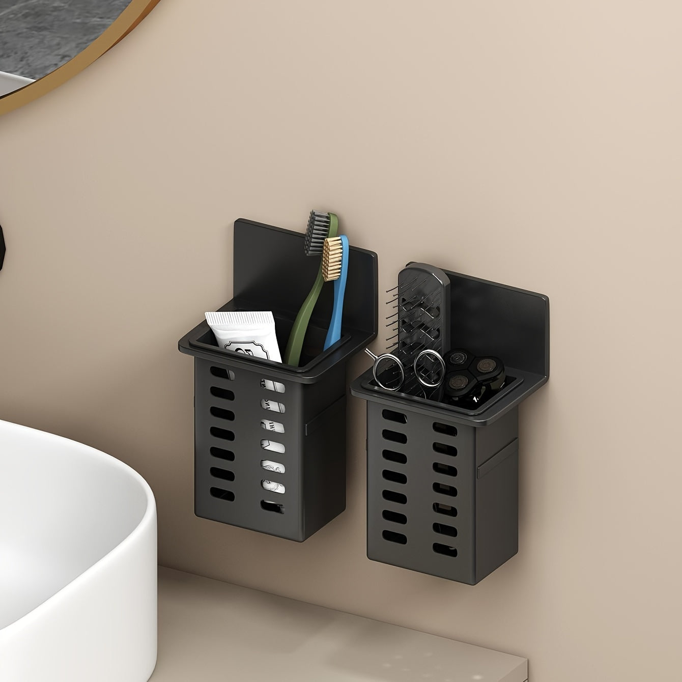 Black Wall Mount Organizer for Bathroom Kitchen Storage Rack for Small Objects
