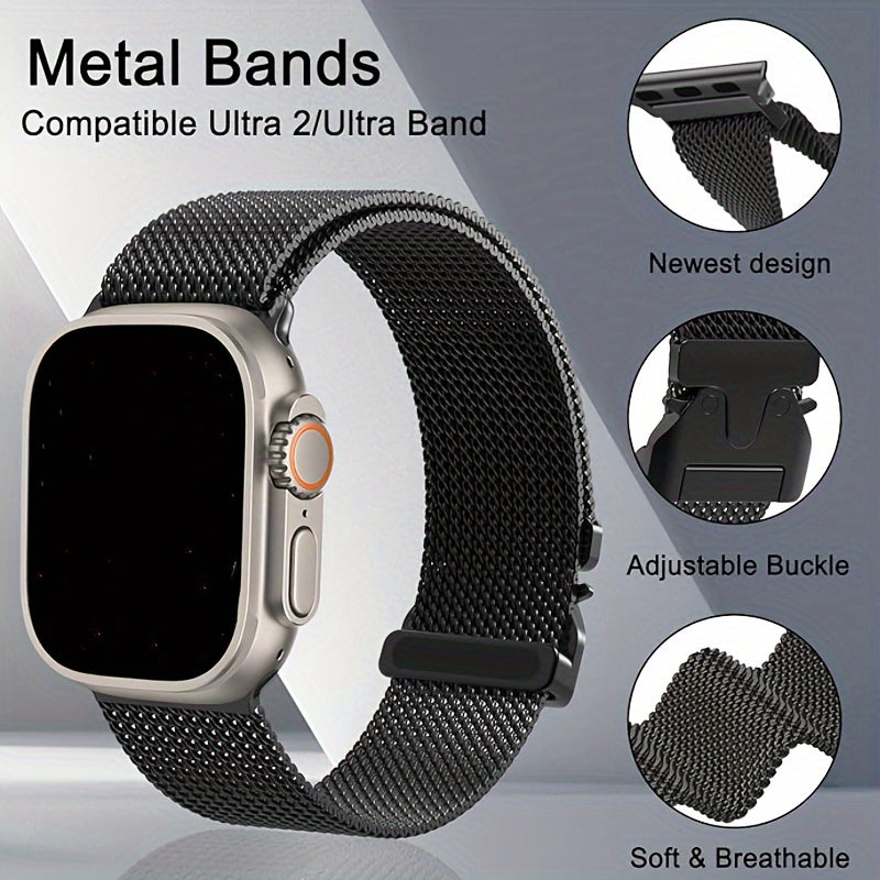 Stainless Steel Mesh Milanese Loop Watch Band Compatible with Apple Watch Ultra Series 4-10 44mm 49mm Men Women