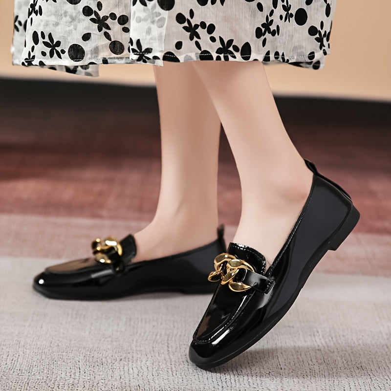 Women’s All-Season Black Synthetic Loafers with Gold-Tone Studs