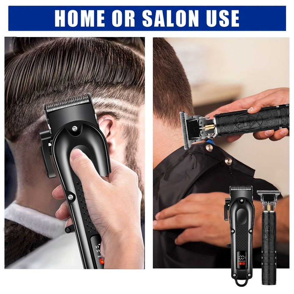 Set de cortapelos eléctrico con pantalla digital, inalámbrico, carga USB, peine limitador, cuerpo de ABS, regalo perfecto para hombres, Día del Padre