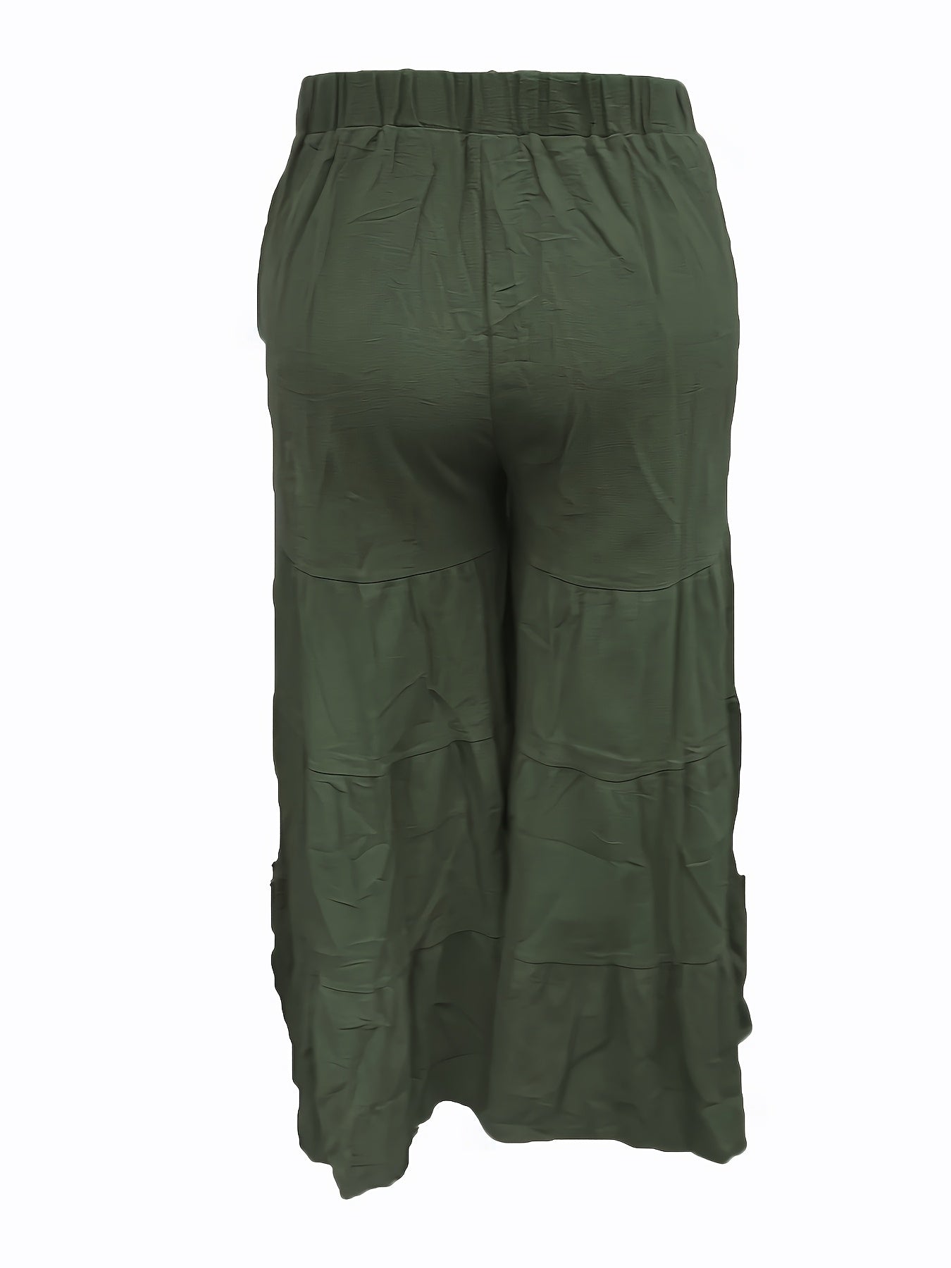 Women's Plus Size Green High-Waisted Wide Leg Pants Ruffle Tiered Casual