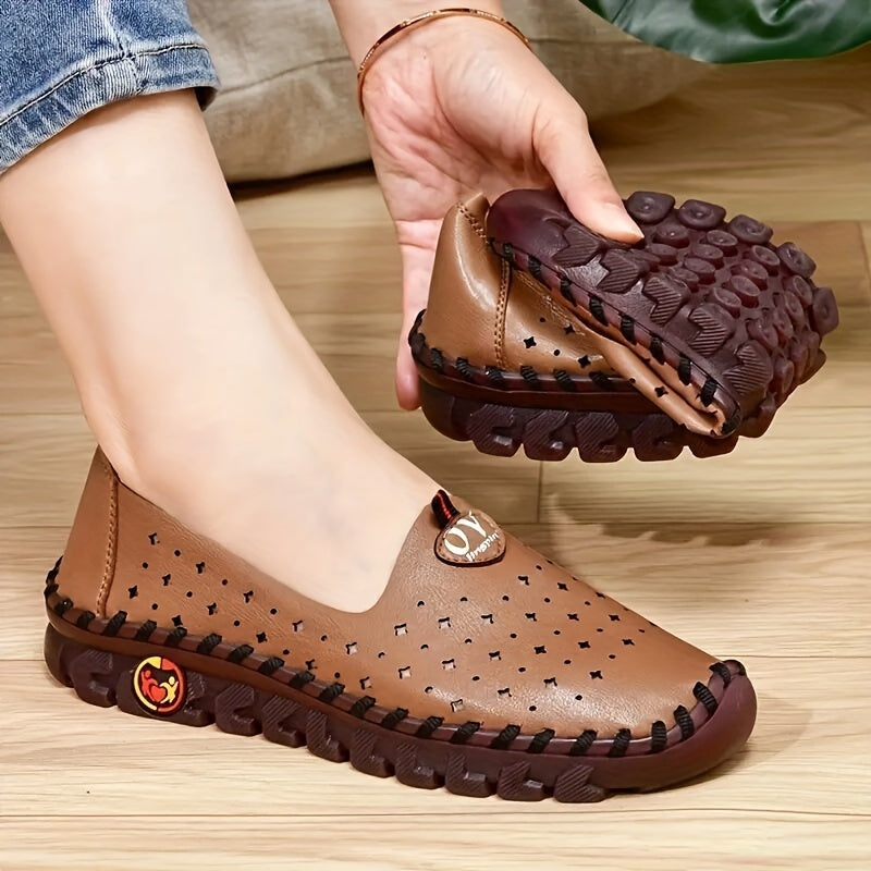 Women's Flat Loafers Minimalist Hollow Out Slip-On Rubber Sole Breathable Solid Color Low Top