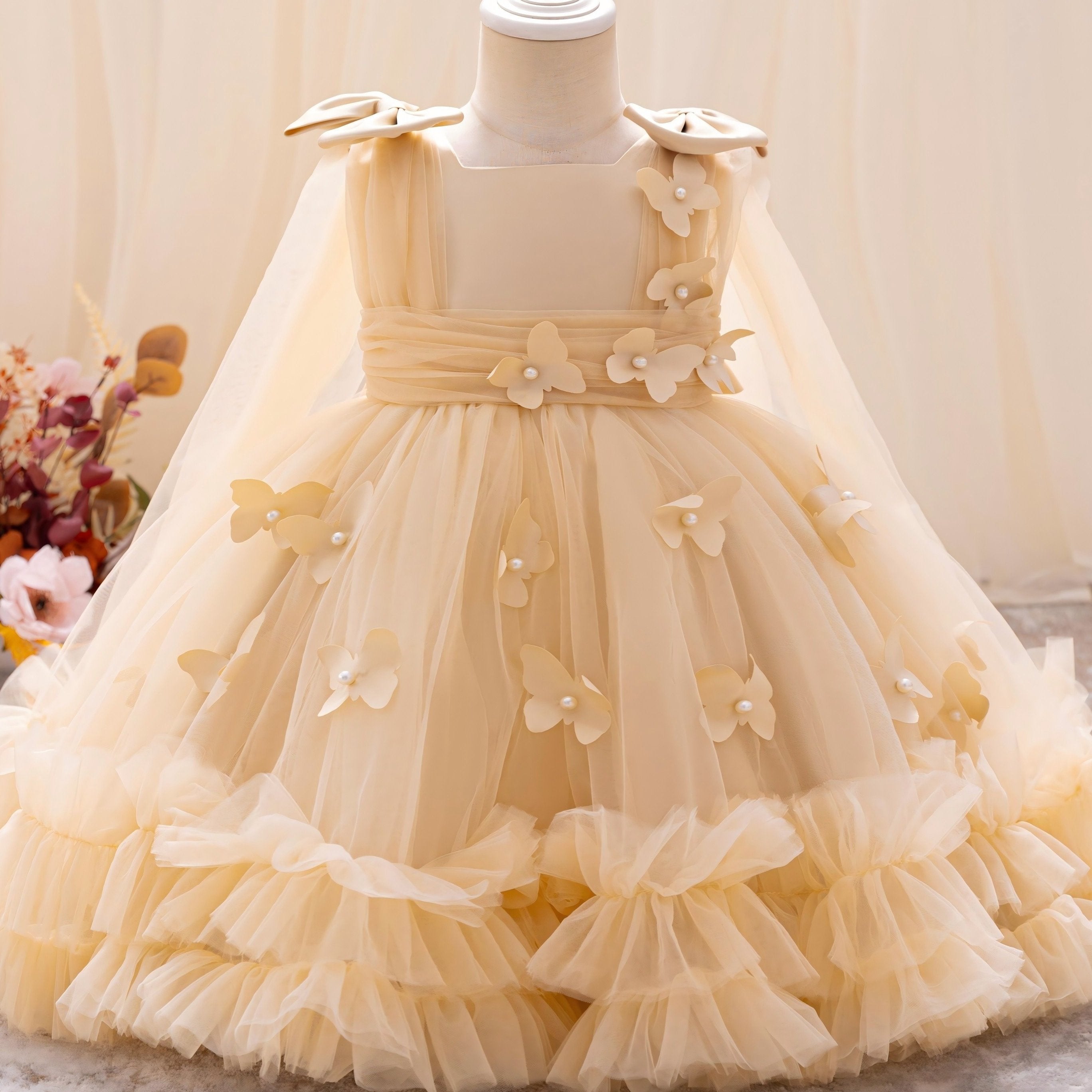 Girls Tulle A-Line Dress for Parties Weddings Birthdays and Events Knee Length Pleated Solid