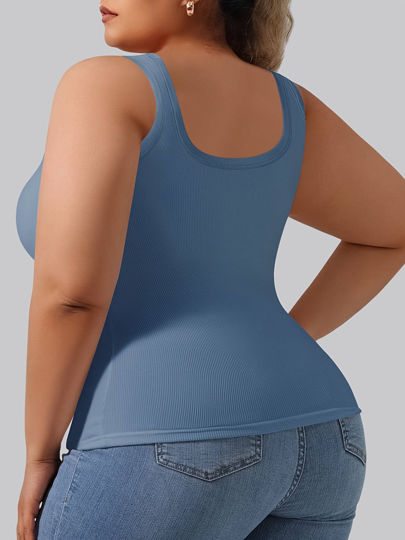 Large U-Shape Vest for Women with Built-In Coaster Ribbed Bottoming Casual Sleeveless Knit Top