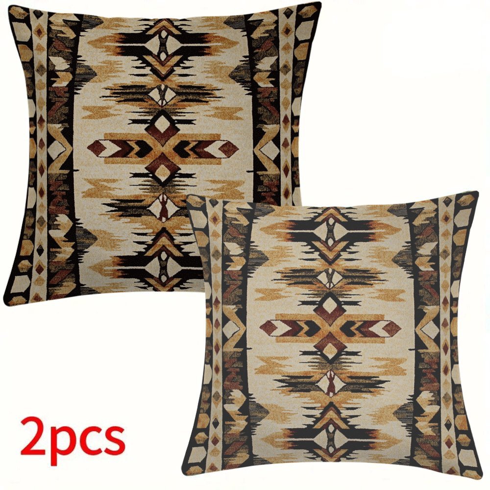 Set of 2 Native American-Inspired Flannel Pillow Covers 45.72cm Zippered Cushion Cases for Couch Bed Car