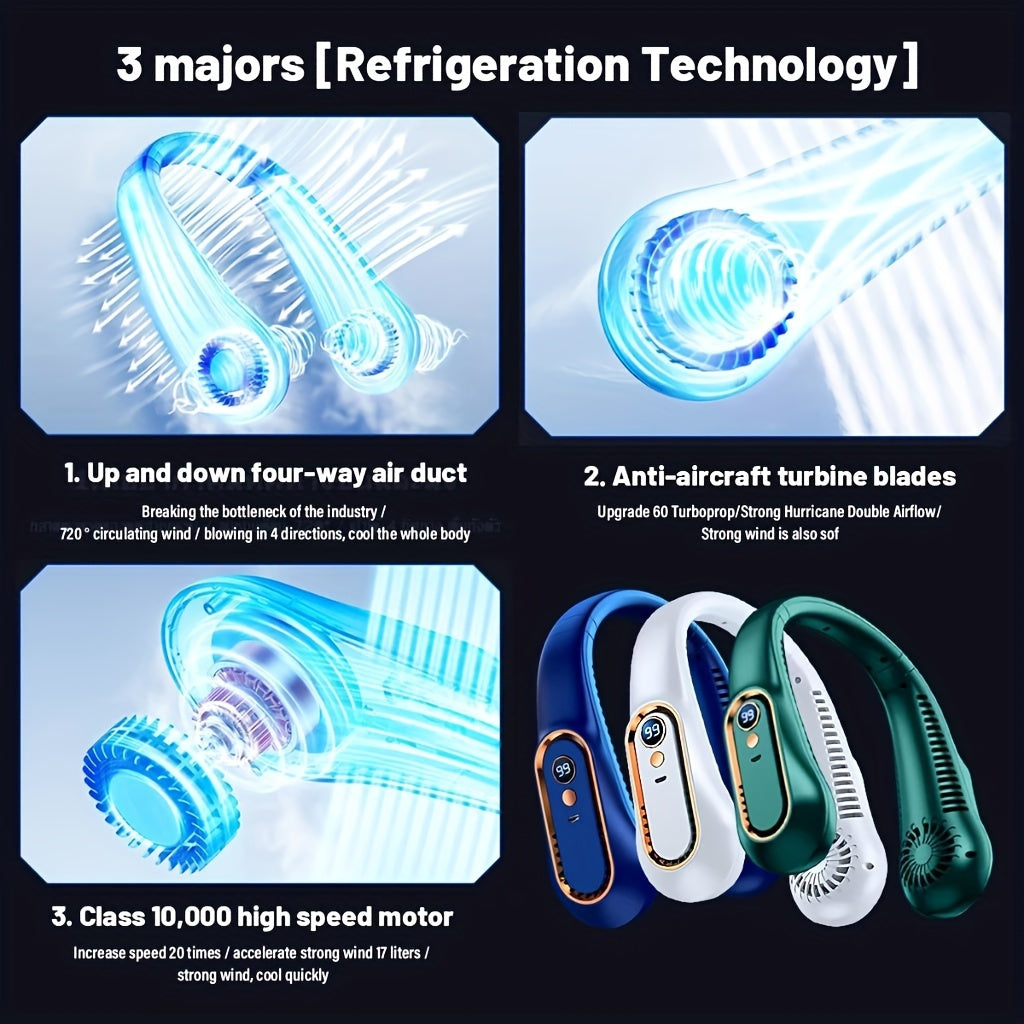 Portable Mini Neck Fan USB Rechargeable 5-Speed Adjustable Safe Comfortable for Office Sports Outdoor