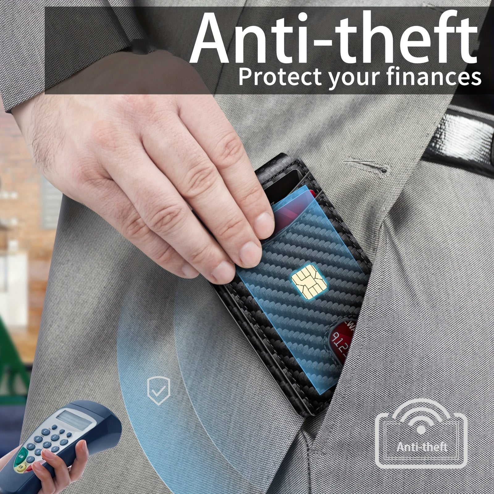 Мужской черный бифолдерский кошелек с RFID-блокировкой и держателем карт, стиль минимализм из карбона