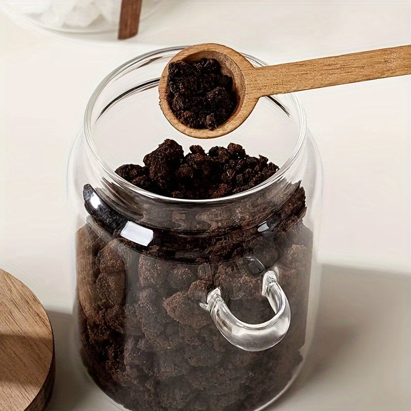 Glass Sealed Storage Jar with Wooden Spoon 500ml Kitchen Food Container Moisture-Proof
