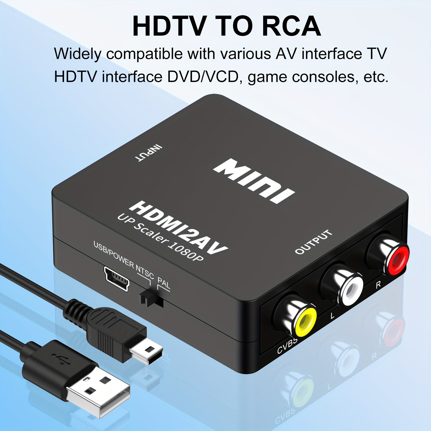 HDTV to RCA Converter for TV Stick Roku Android TV DVD PAL NTSC Support