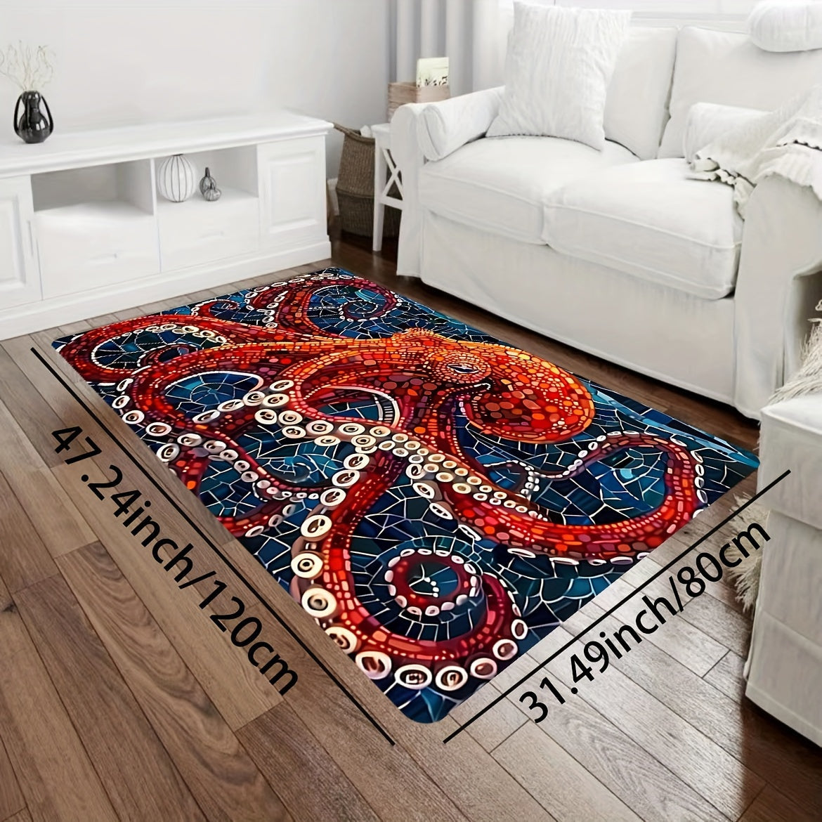 Deep Sea Octopus Art Rug Soft Microfiber Floor Mat with Foam Cushion Non-slip Entryway Decor
