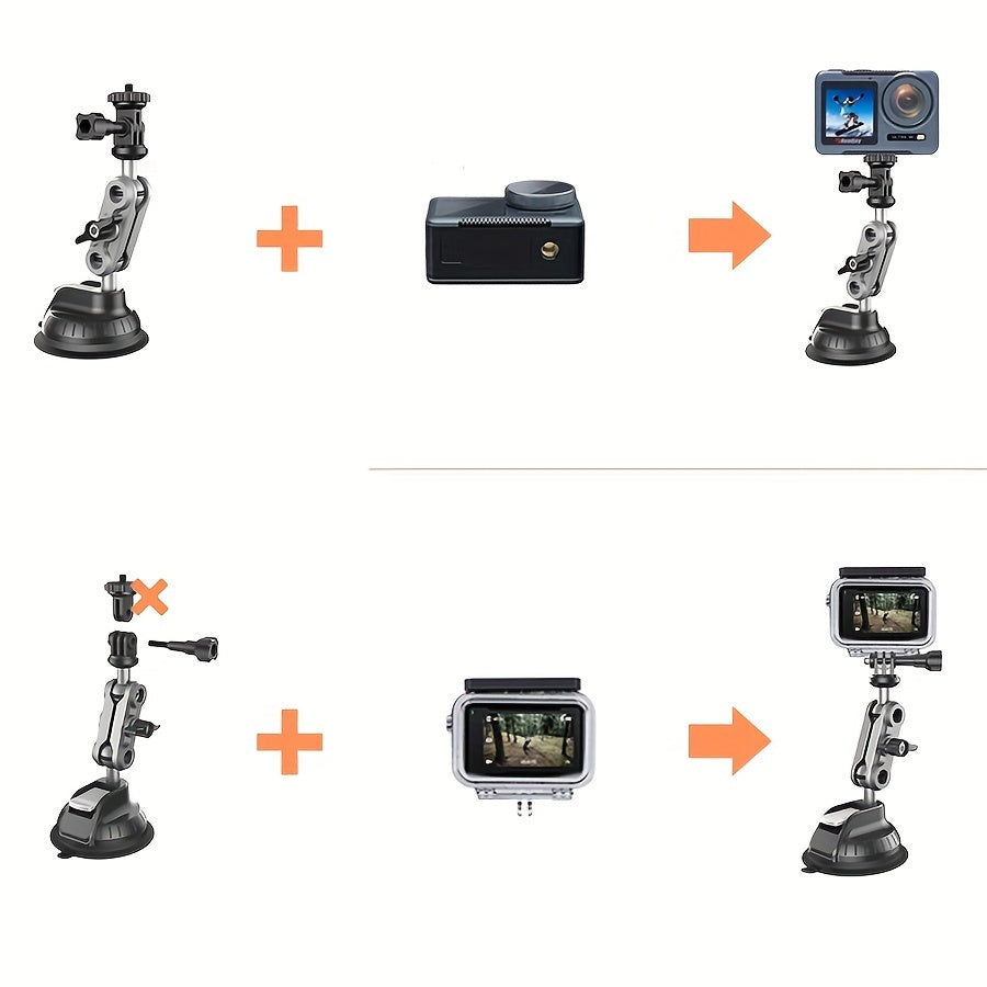 Suction Cup Mount with Dual Ball Head for Action Cameras Car Dashboard Quick-Release