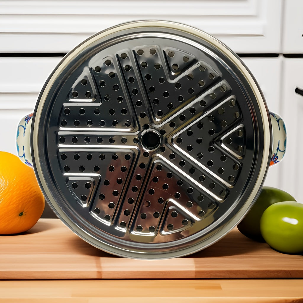 Enamel Double-Layer Steamer Pot with Lid, Multi-Functional Thickened Household Steamer for Soup and Stew