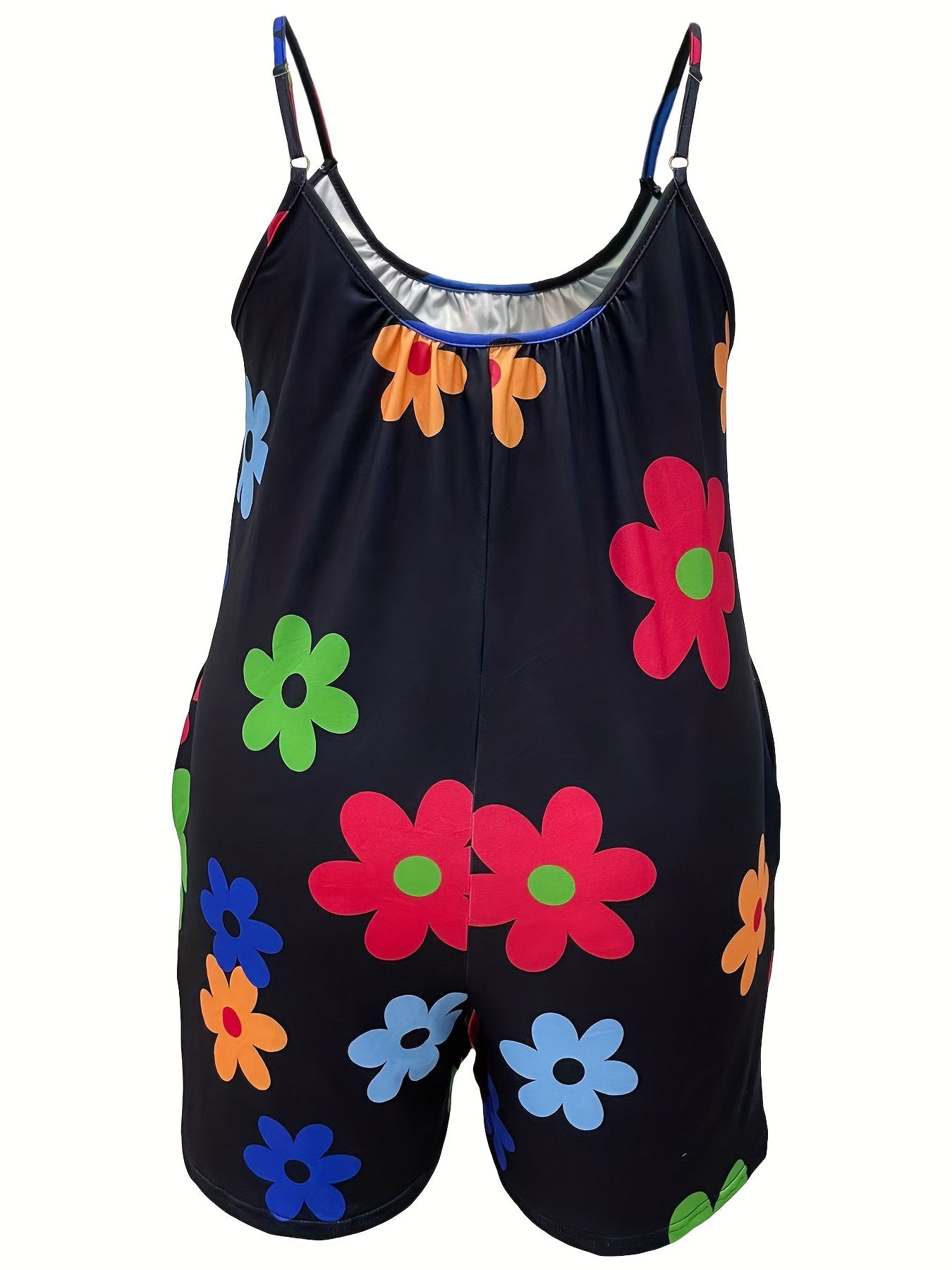 Plus Size Women's Floral Print Jumpsuit Bohemian Style Romper with Pockets